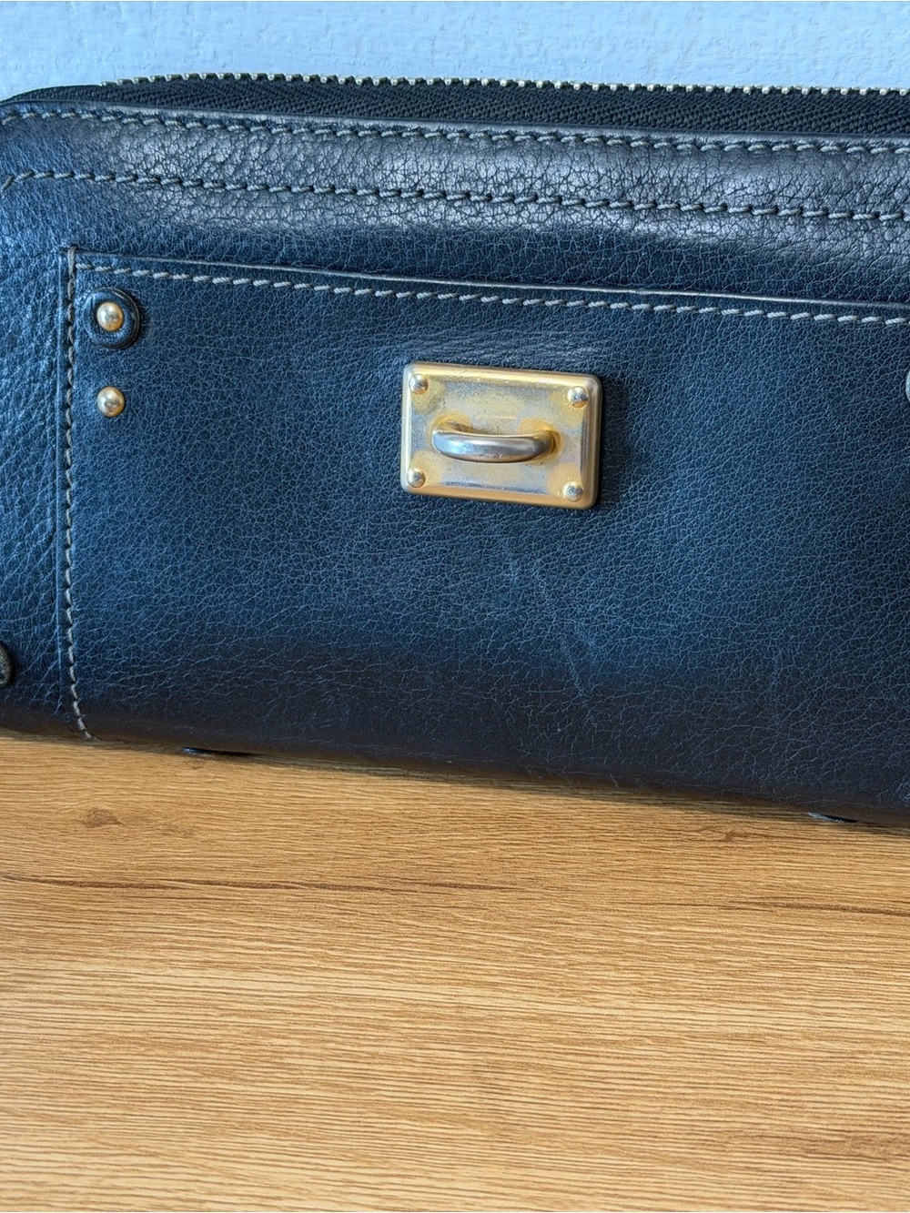 Chloe Classic Black Leather Women's Clutch with Gold Hardware